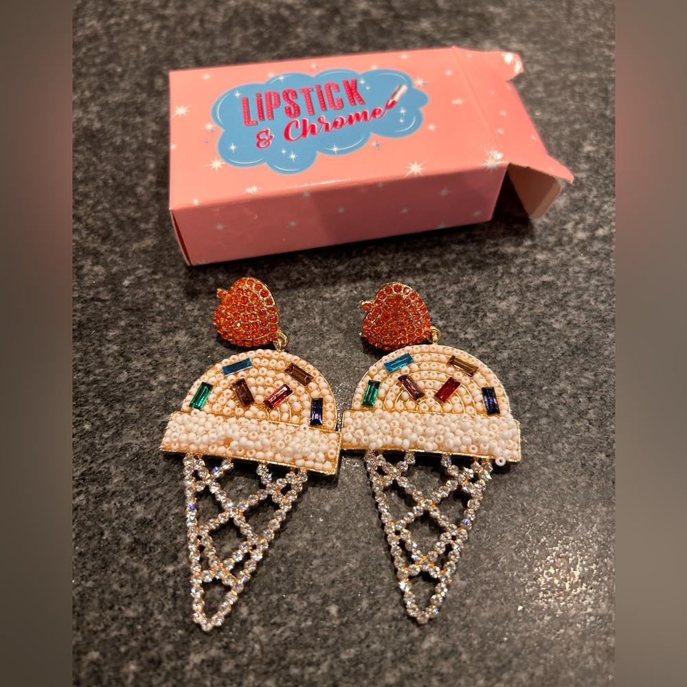 Lipstick and Chrome ice cream earrings